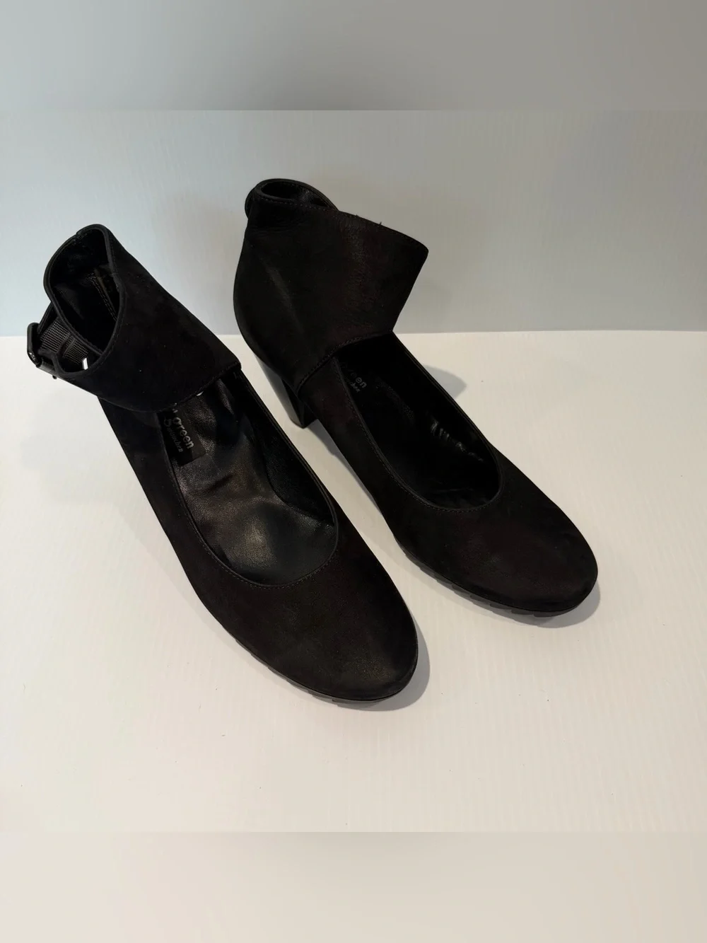 Paul Green Women's Black Suede Heels Round Toe Heels with Buckle Strap